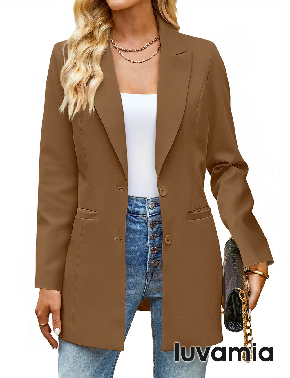 luvamia 2023 Blazers for Women Business Casual Long Blazer Jackets Dressy Work Professional Office Outfits Lapel Pockets