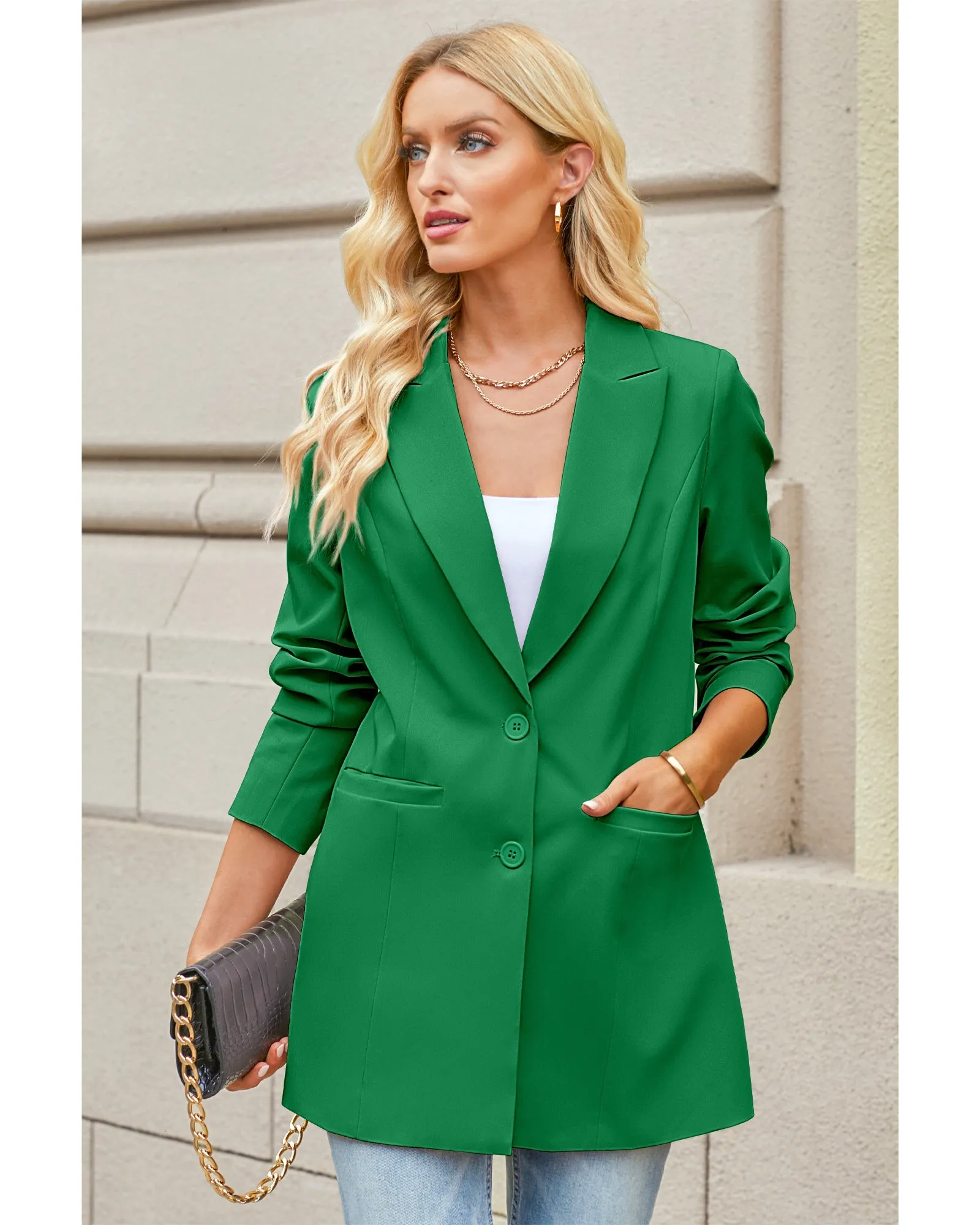 luvamia 2023 Blazers for Women Business Casual Long Blazer Jackets Dressy Work Professional Office Outfits Lapel Pockets