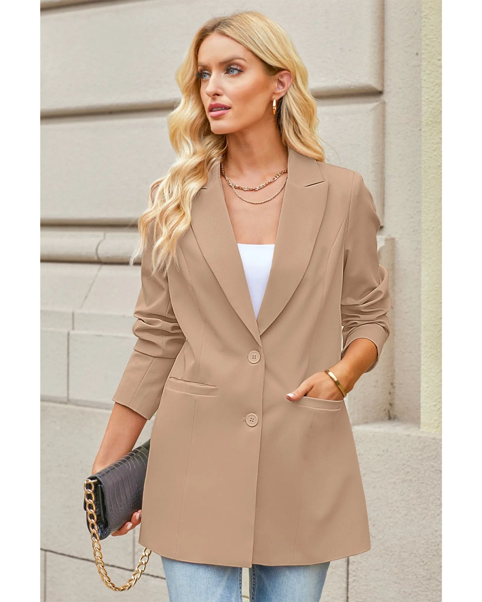 luvamia 2023 Blazers for Women Business Casual Long Blazer Jackets Dressy Work Professional Office Outfits Lapel Pockets