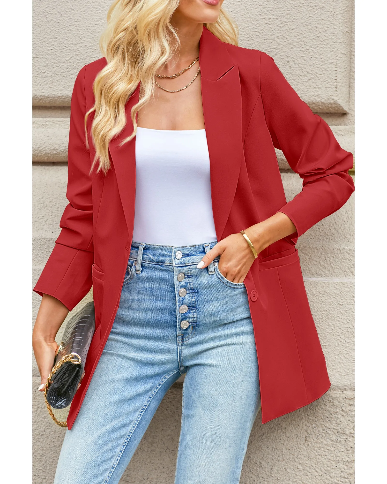 luvamia 2023 Blazers for Women Business Casual Long Blazer Jackets Dressy Work Professional Office Outfits Lapel Pockets