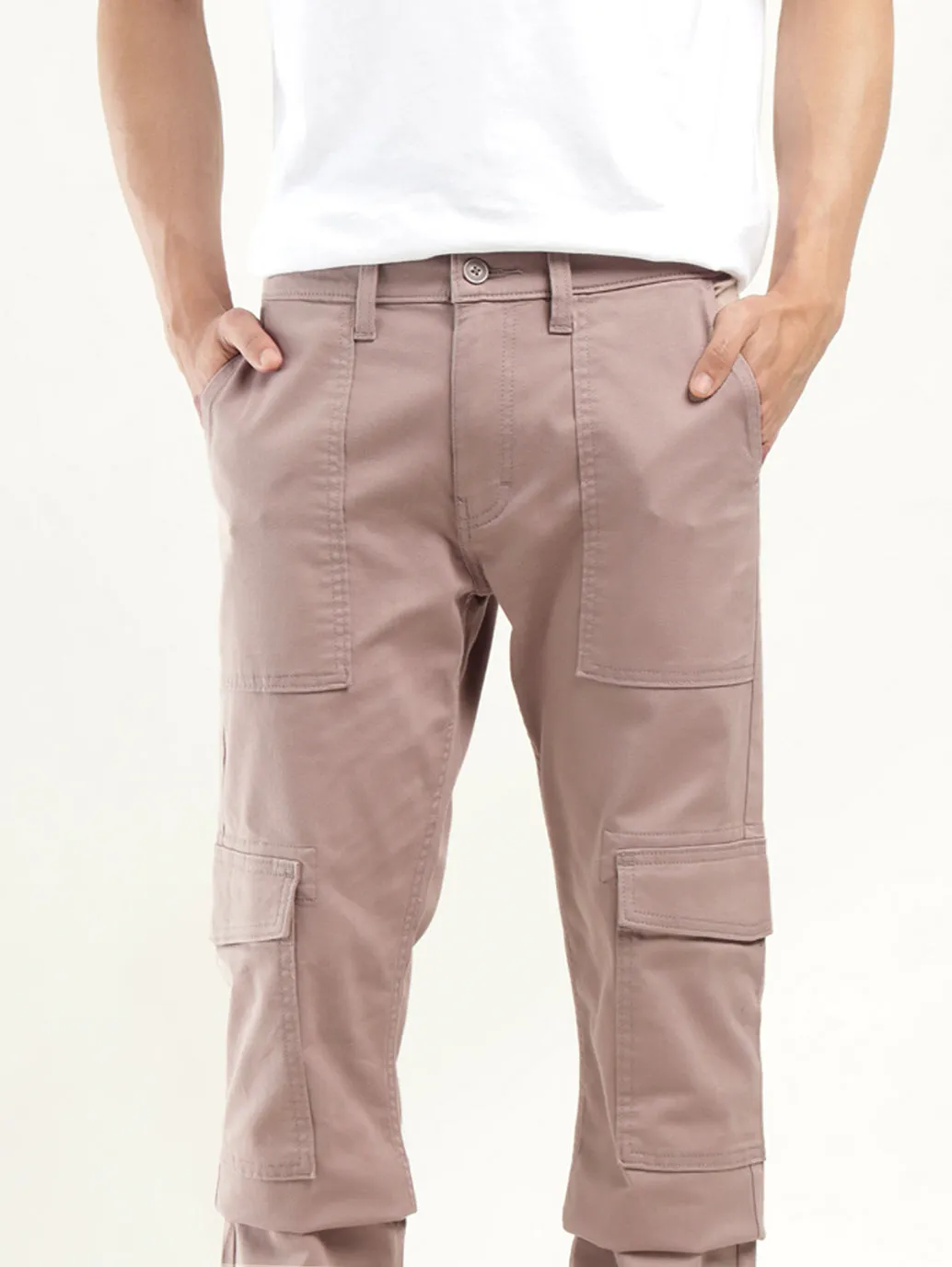 Men's Mauve Slim Fit Cargo Trousers