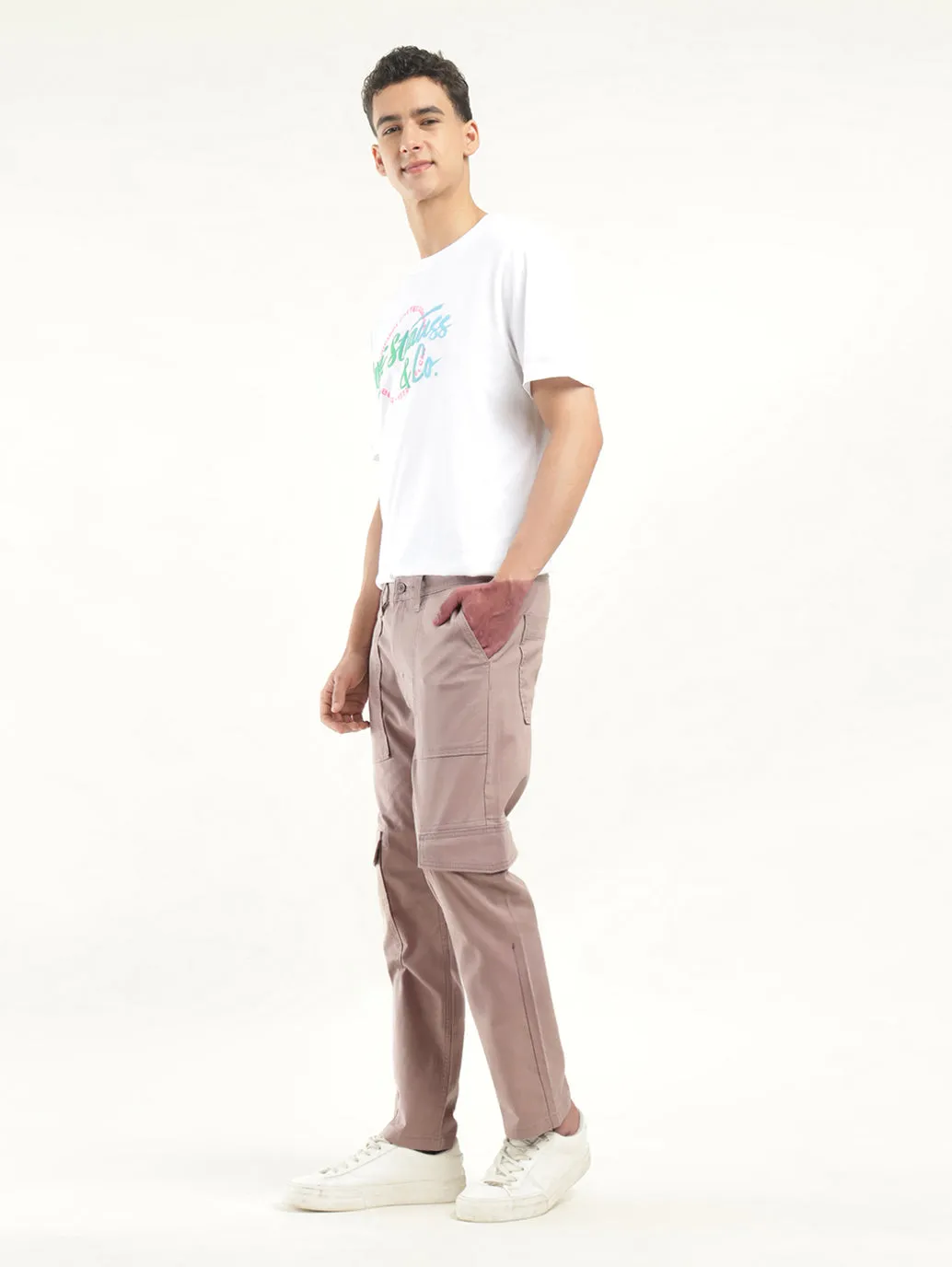 Men's Mauve Slim Fit Cargo Trousers