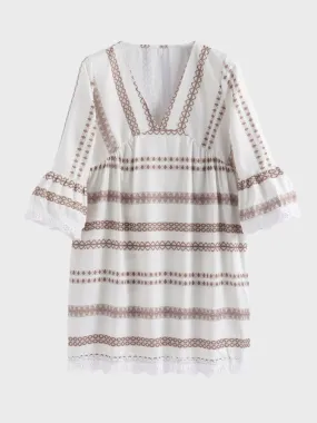 Midsize Boho Chic V-Neck Mini Dress