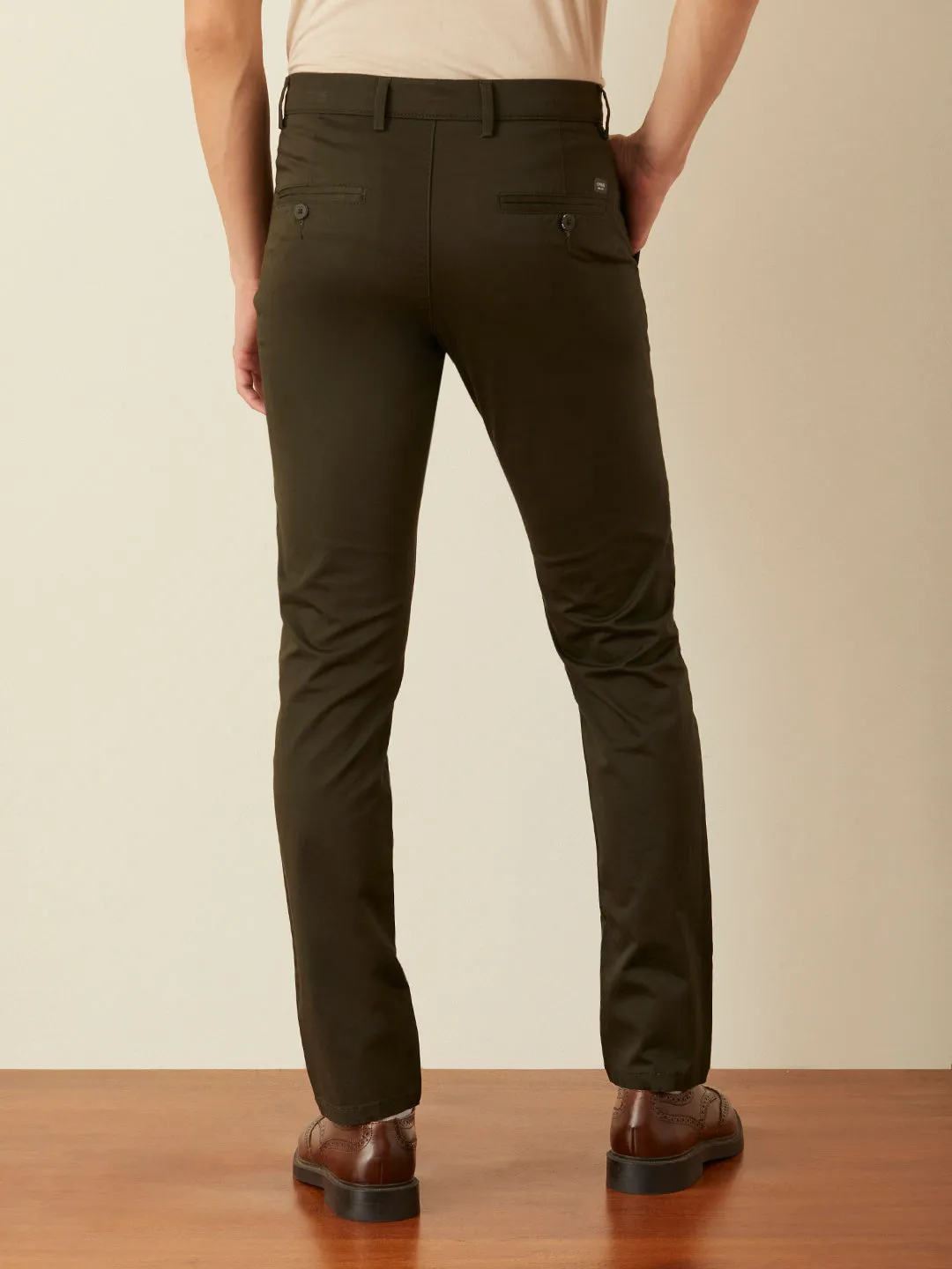 Olive Plain Slim Fit Trousers