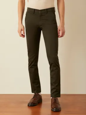 Olive Plain Slim Fit Trousers