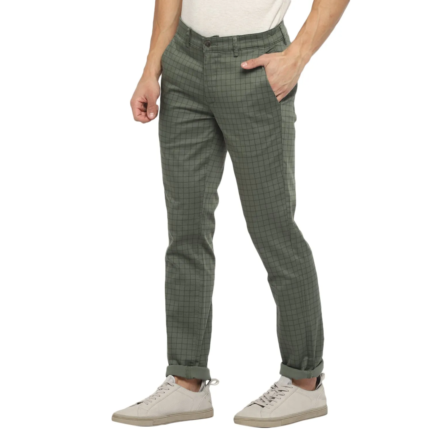 Olive Ultra Slim Fit Checked Trouser