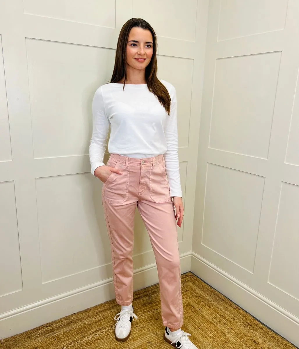 Pink Slim Fit Casual Cuffed Trousers