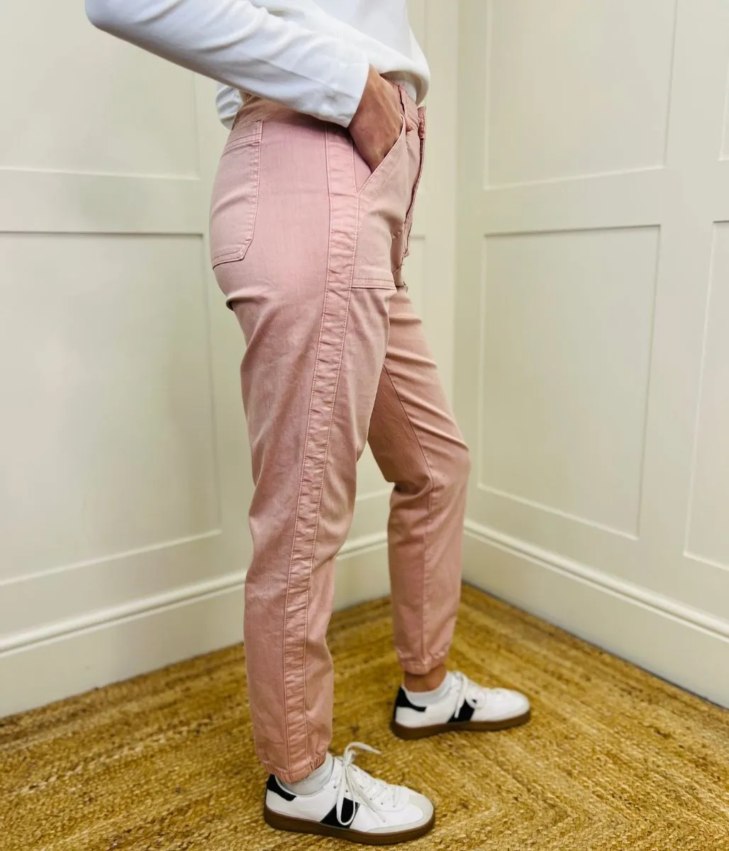 Pink Slim Fit Casual Cuffed Trousers