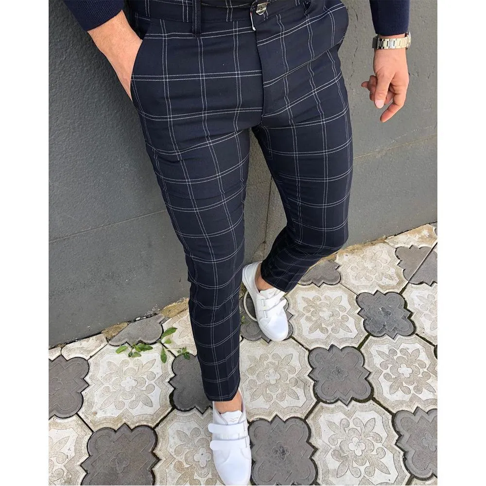 Plaid Print Slim Trousers