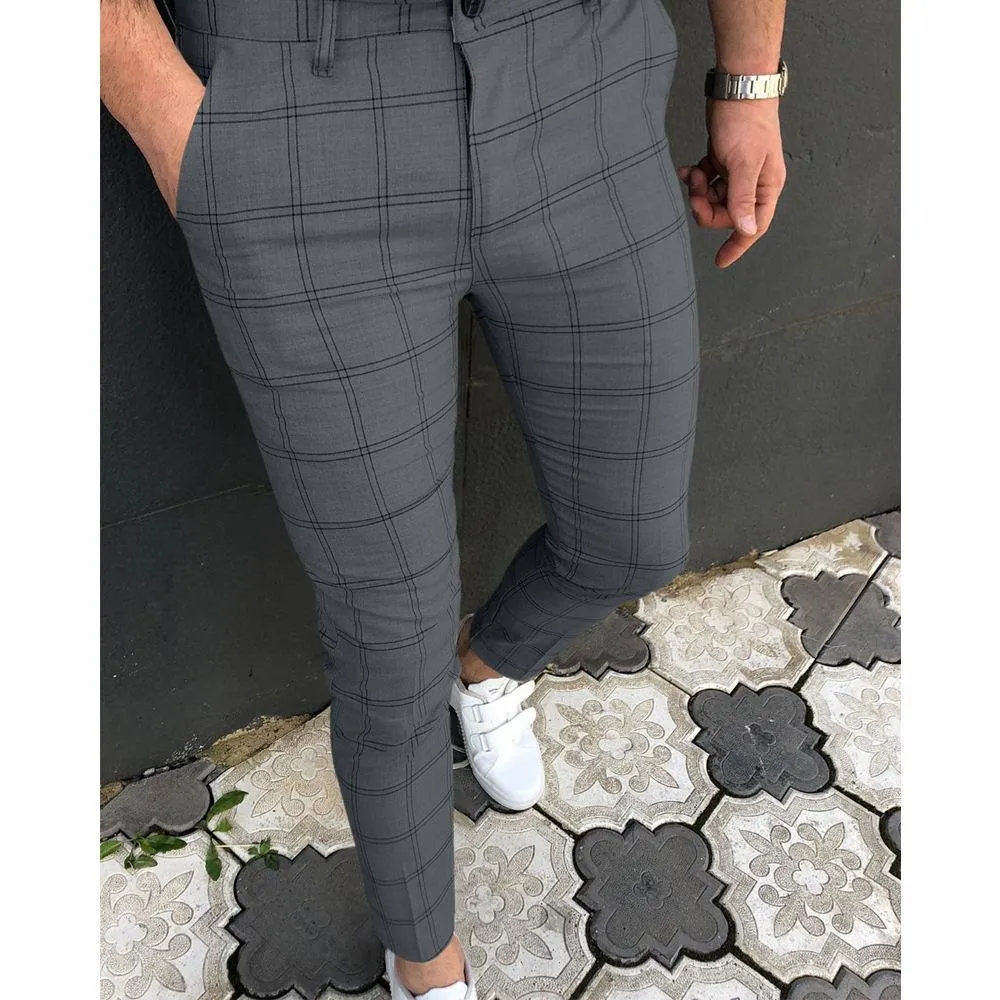 Plaid Print Slim Trousers