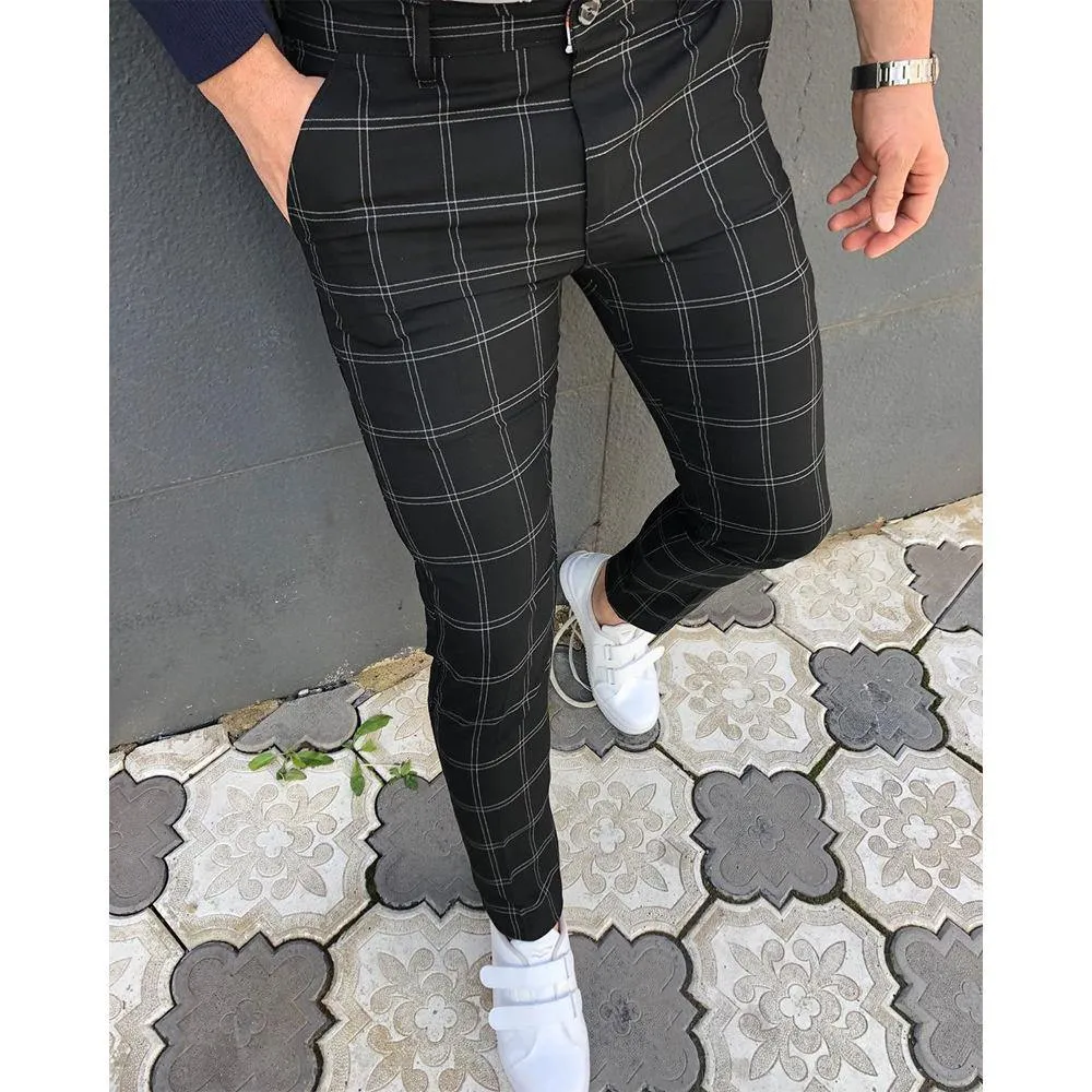 Plaid Print Slim Trousers