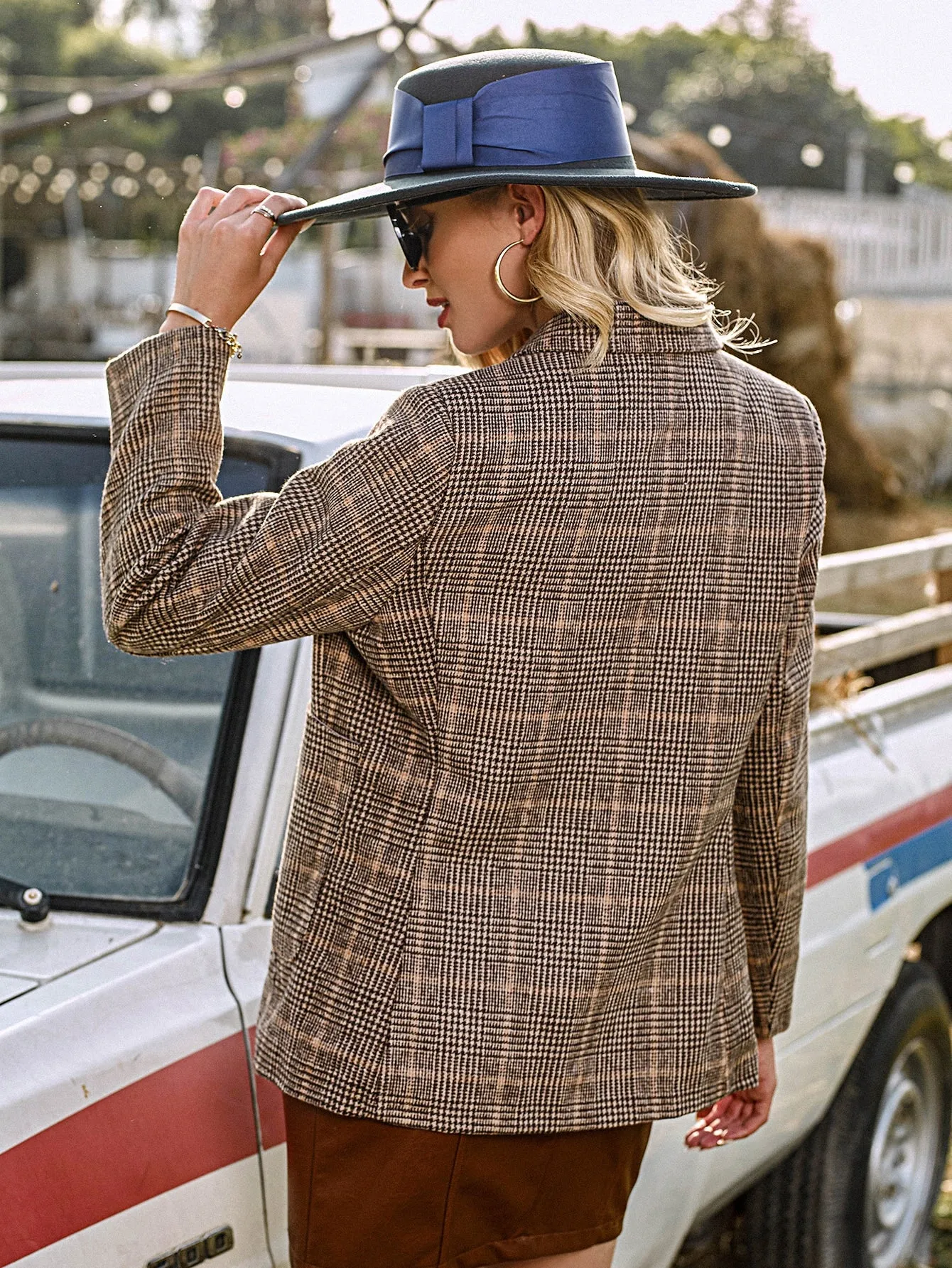 Plaid Single Button Blazer