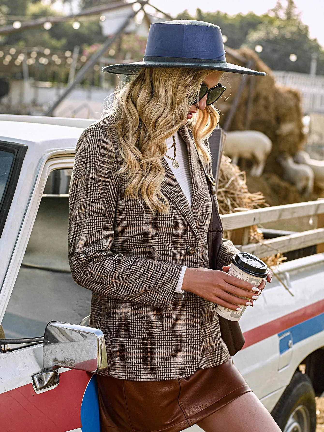 Plaid Single Button Blazer