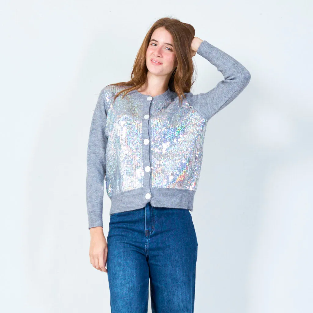 Shimmering sequin cardigan with classic buttons wholesale