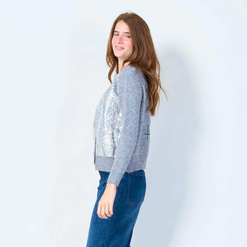 Shimmering sequin cardigan with classic buttons wholesale