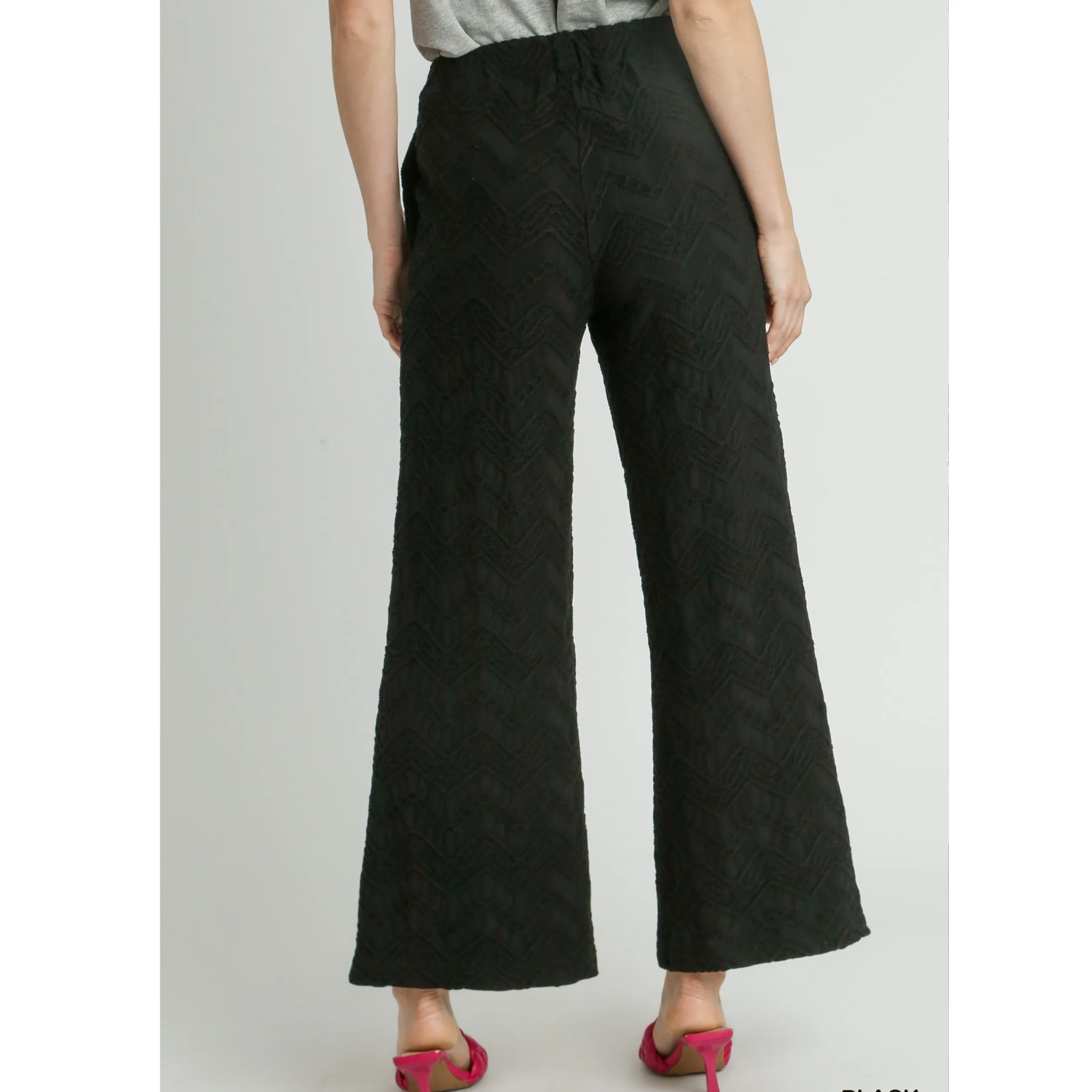 Textured Fabric Knit Pants With Rib Waistband