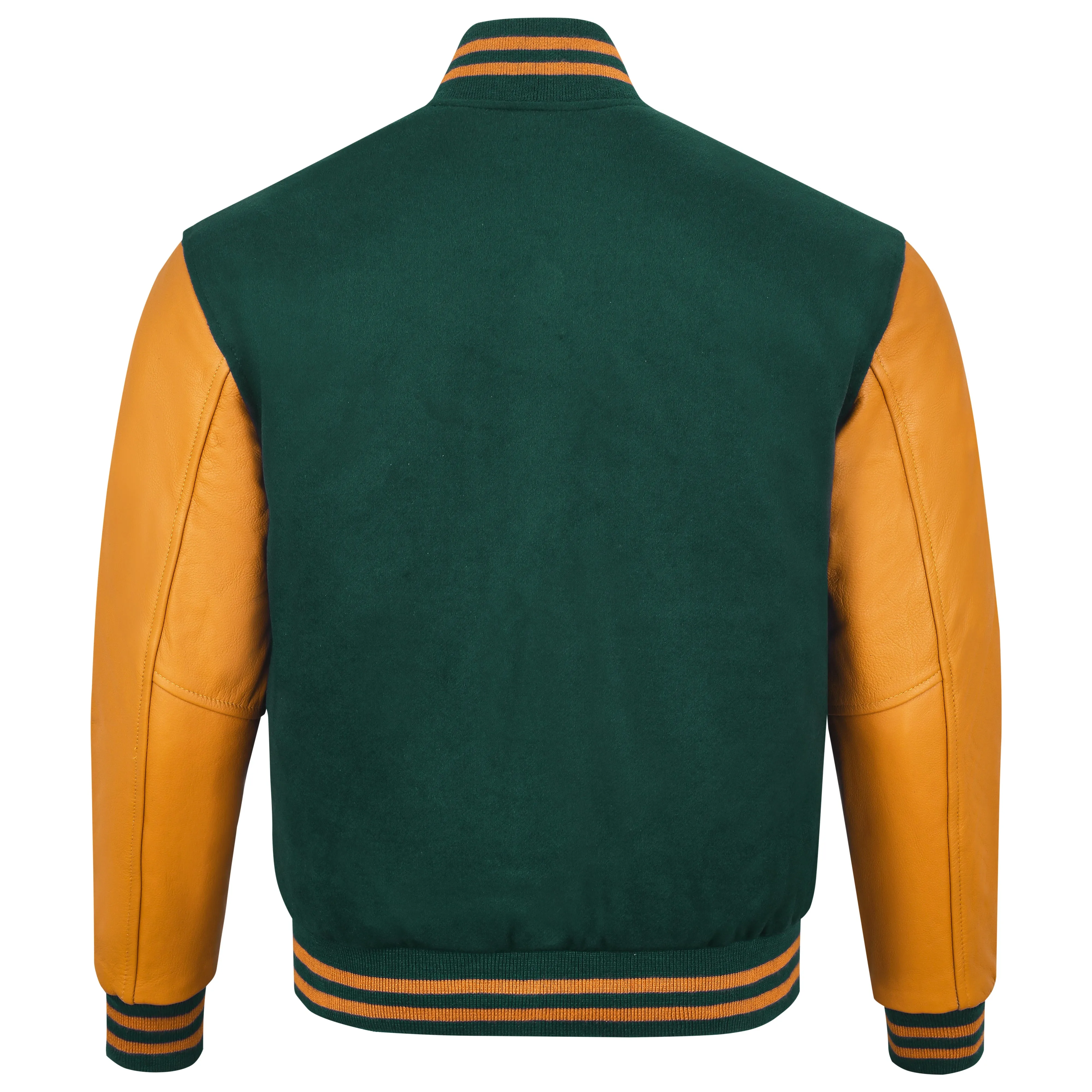 Warrior Gears Classic Hybrid Varsity Jacket for Kids, Toddler Letterman Bomber Jacket for Boys, Unisex Varsity Jacket Girls, Green Pure Wool Body & Goldish Yellow Cowhide Leather Sleeves