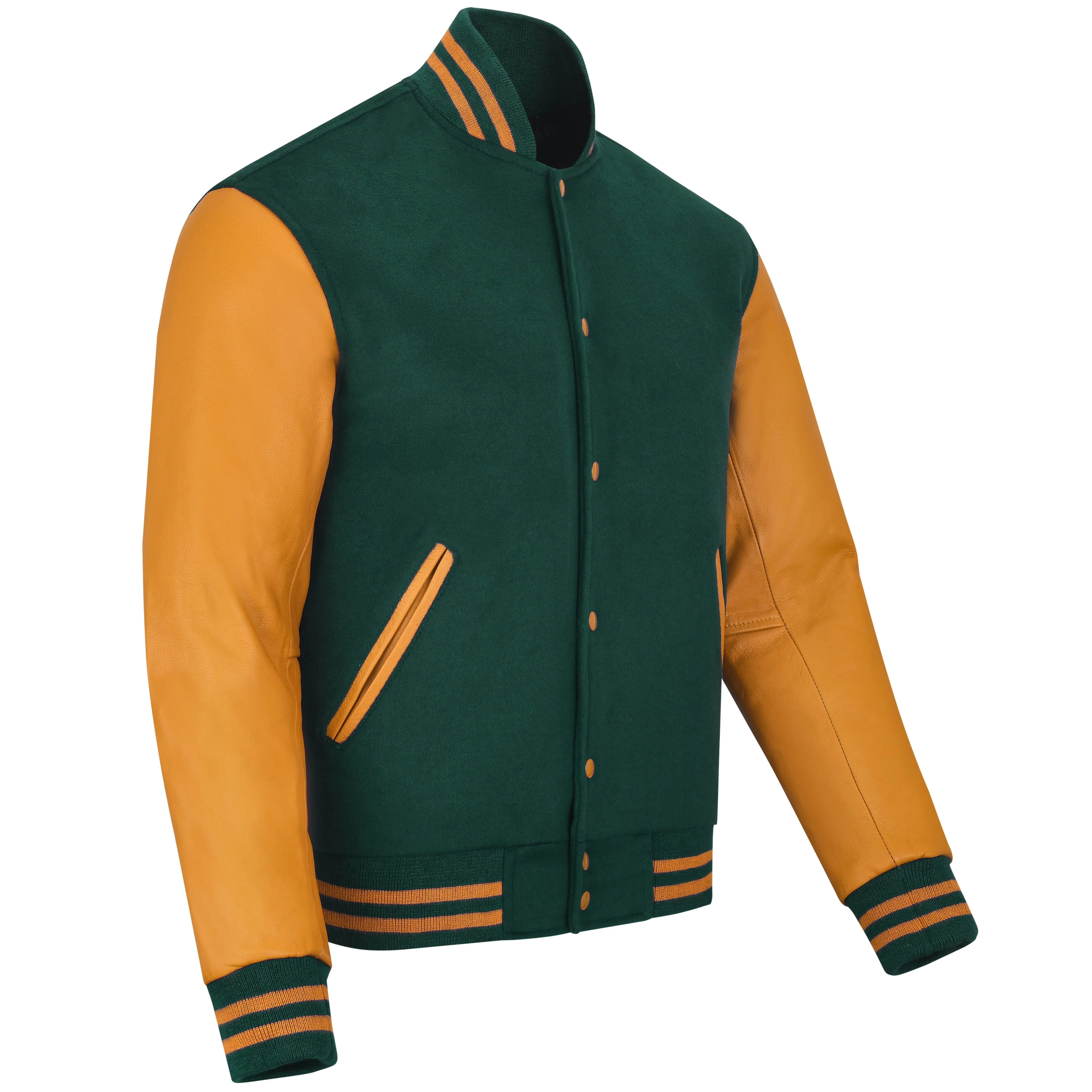 Warrior Gears Classic Hybrid Varsity Jacket for Kids, Toddler Letterman Bomber Jacket for Boys, Unisex Varsity Jacket Girls, Green Pure Wool Body & Goldish Yellow Cowhide Leather Sleeves