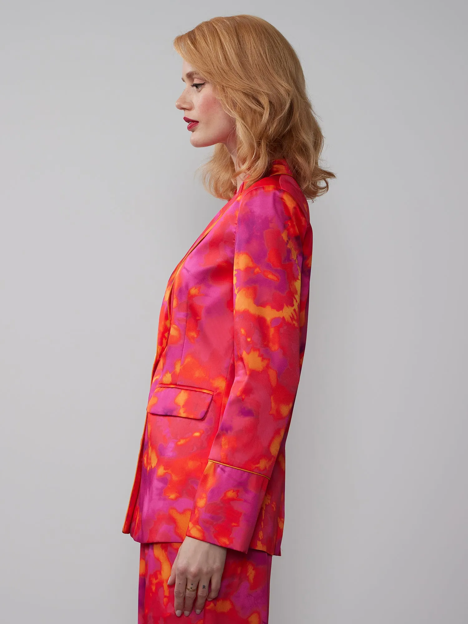 Watercolor Satin Single Button Blazer