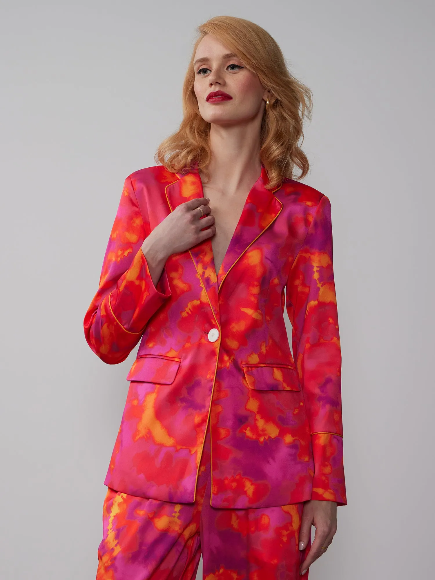 Watercolor Satin Single Button Blazer