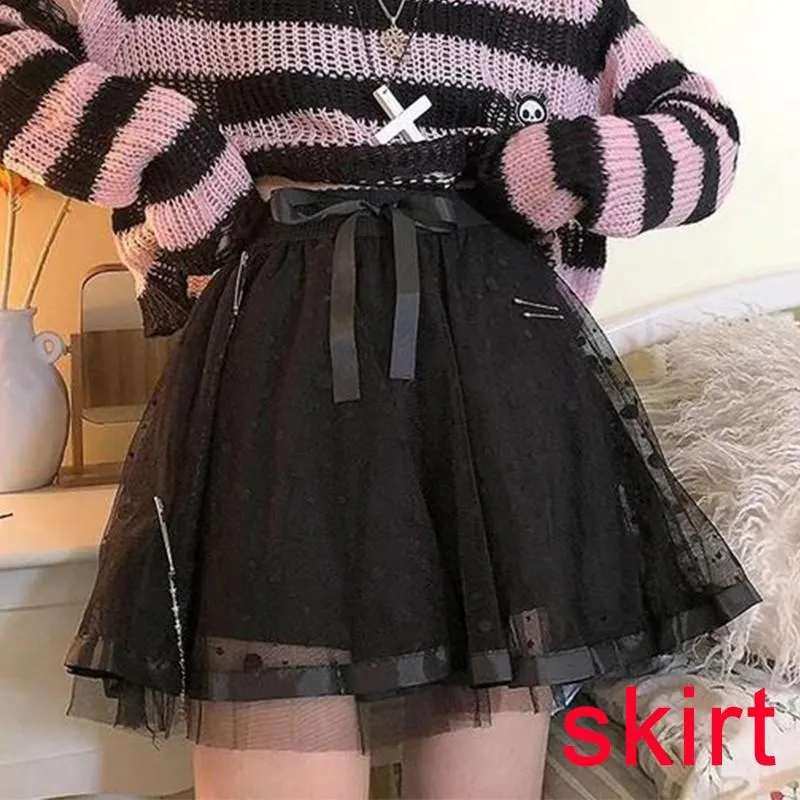 Wenkouban Pink Striped Gothic Sweaters Women Ripped Holes Loose Knitted Pullover Frayed Fairy Grunge Jumpers Emo Streetwear Lolita