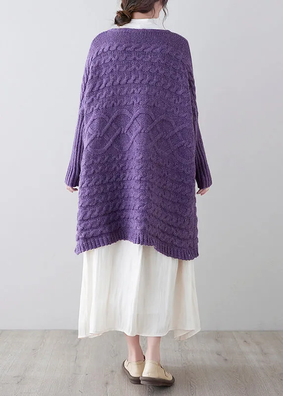 Women Purple O-Neck Button Knit Loose Knit Cardigans Spring F4176