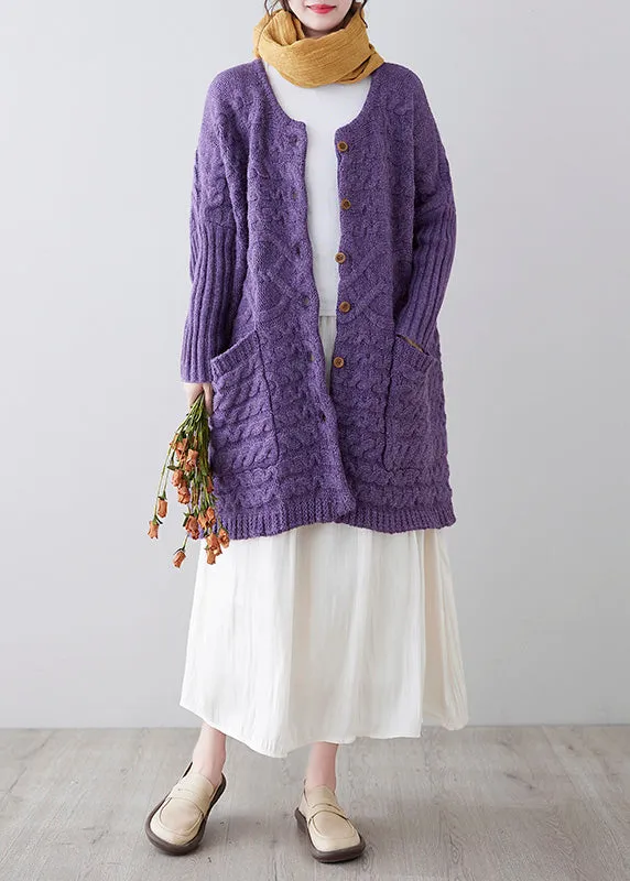 Women Purple O-Neck Button Knit Loose Knit Cardigans Spring F4176