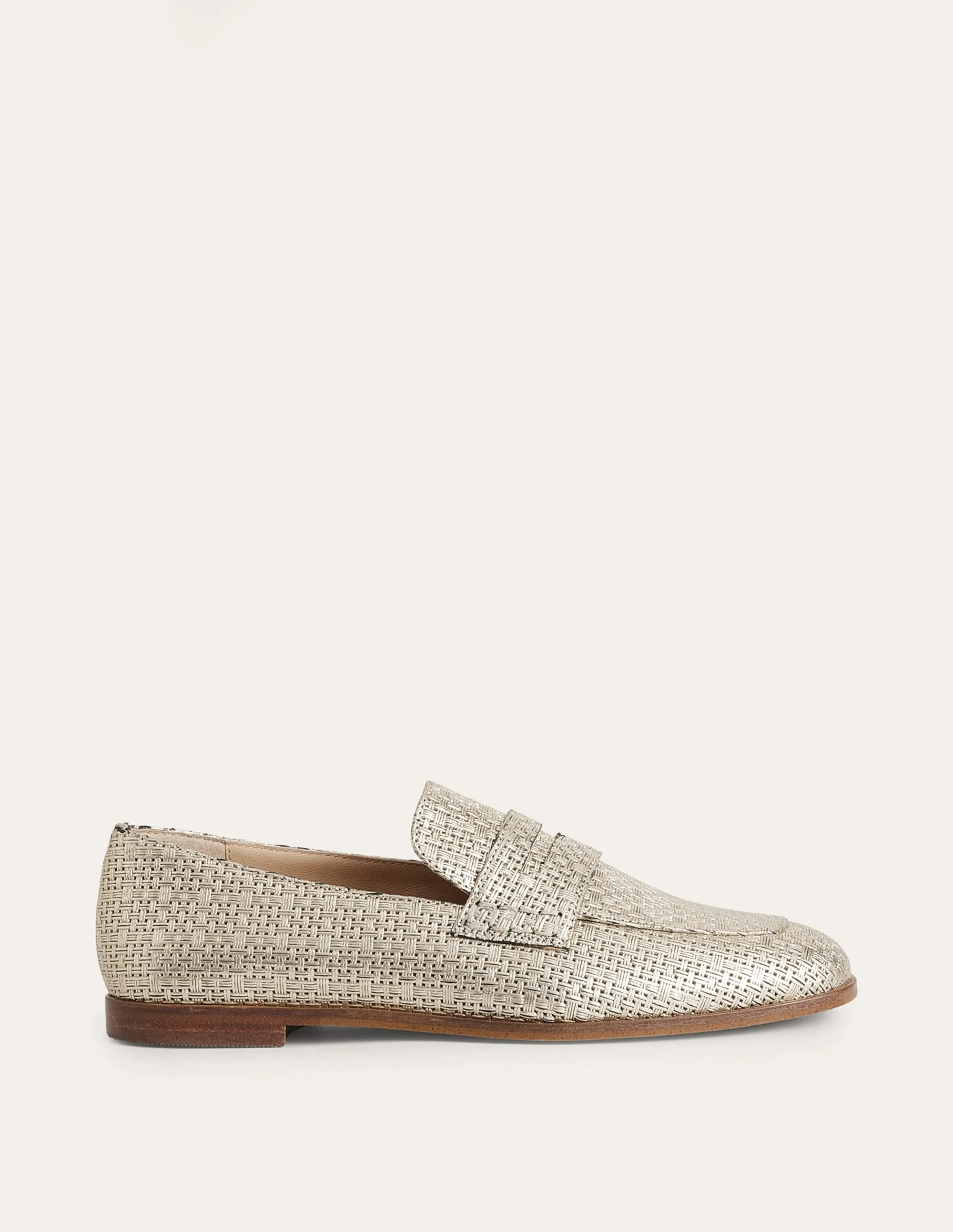 Woven Leather Loafers-Gold Weave Effect Leather